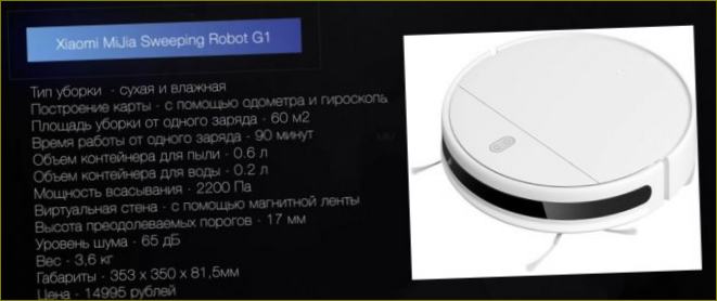 Xiaomi Mijia Sweeping Robot G1 tekniset tiedot