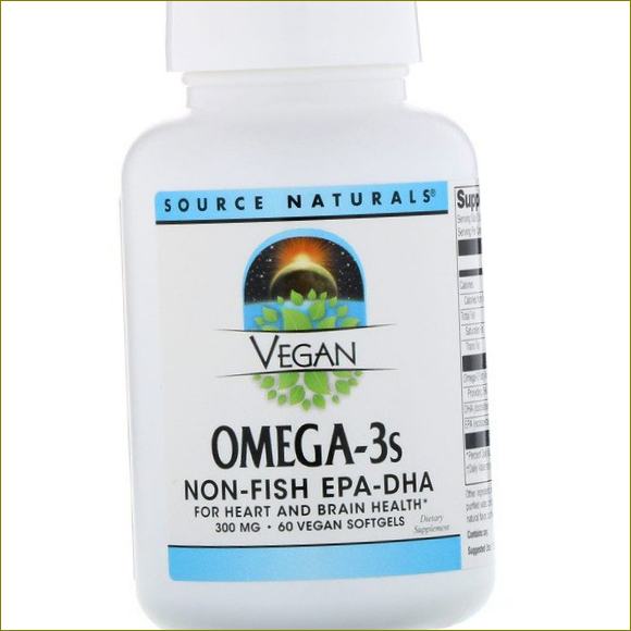 Source Naturals, Vegaaninen Omega 3S, EPA-DHA, 300 mg, 60 vegaanista pehmeää tablettia