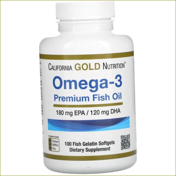 California Gold Nutrition, omega-3, korkealaatuinen kalaöljy, 100 kala- ja gelatiinikapselia