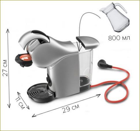 Krups Dolce Gusto Genio S:n mitat ja ulottuvuudet